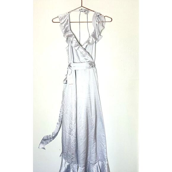 Show Me Your Mumu Samantha Silver Ruffle Layer Wrap Dress Size Extra Small NWT - Picture 3 of 16